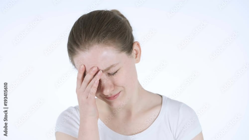 Gesture of Failure by Upset Redhead Woman, White Background Gesture of Failure by Upset Redhead Woman, White Background