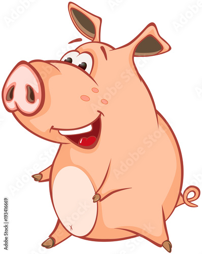 Illustration of a Cute Pig. Cartoon Character 