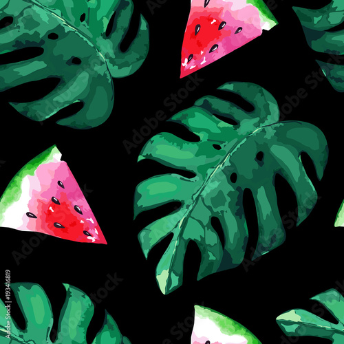 Abstract seamless pattern with watermelon. Vector illustration