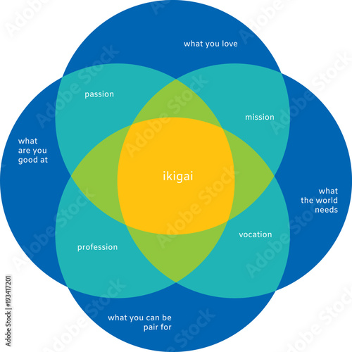 Vector illustration, Japanese diagram concept, IKIGAI - reason for being