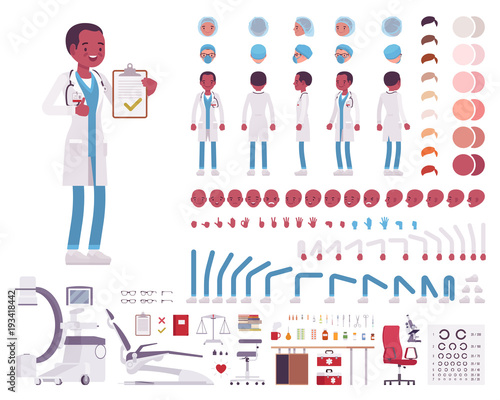 Male doctor in white clinic uniform character creation set