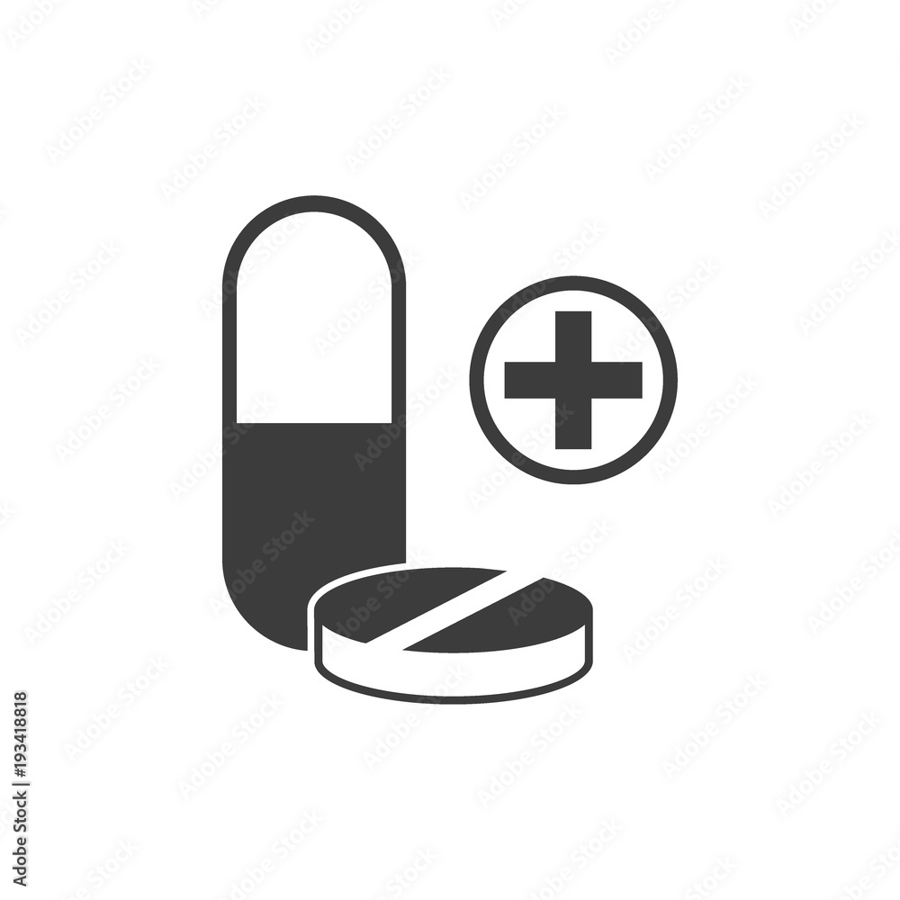 Capsule and pills icon. Flat black vector illustration on white background. Capsule and pills icon. Flat black vector illustration on white background.