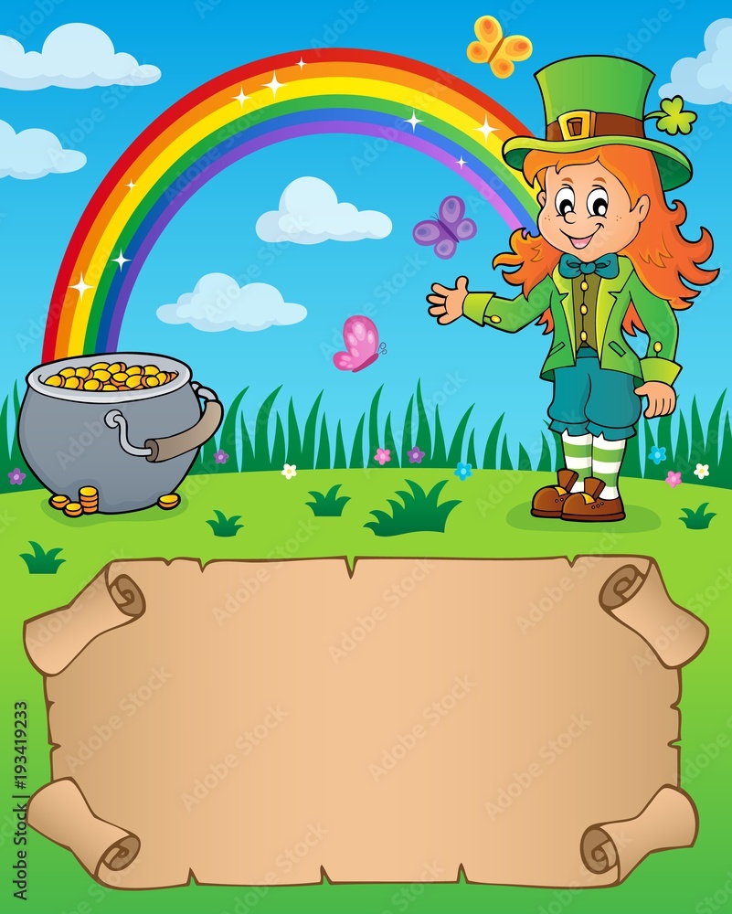 Small parchment with leprechaun girl Small parchment with leprechaun girl