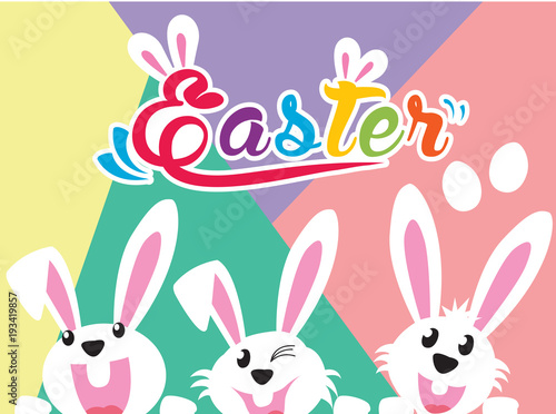 Very Happy Easter bunny and egg with color background.vector