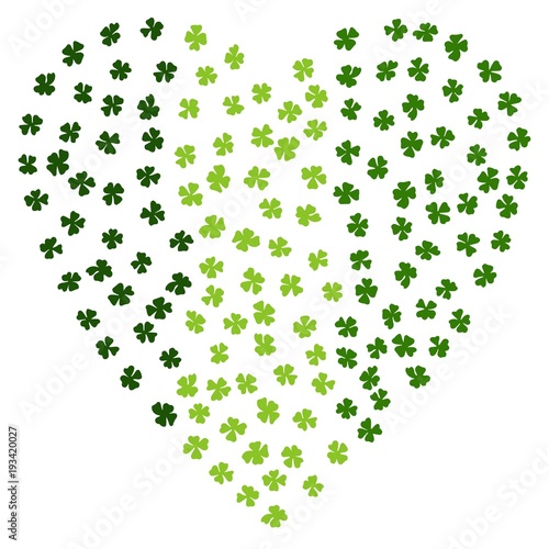 Green Clovers Heart for St. Patrick's Day. Irish Clover Laef. Typographic design for St. Patrick Day. Savoyar Doodle Style.