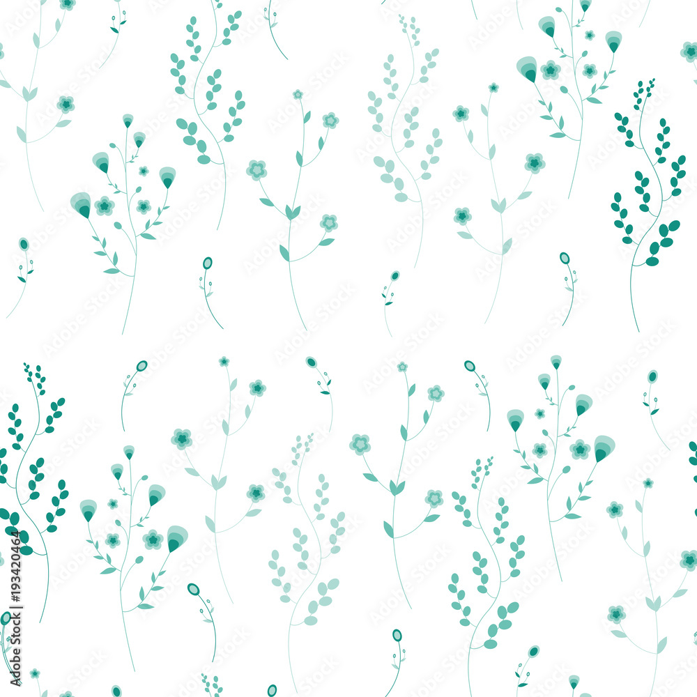 Obraz premium Seamless pattern with herbs. A variety of fictional grass green colors on a white background. Vector illustration.