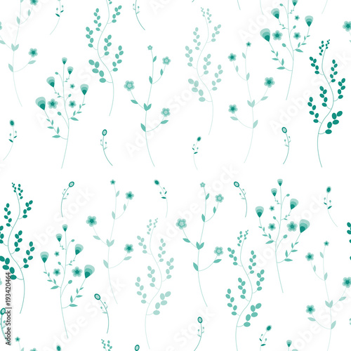 Seamless pattern with herbs. A variety of fictional grass green colors on a white background. Vector illustration.