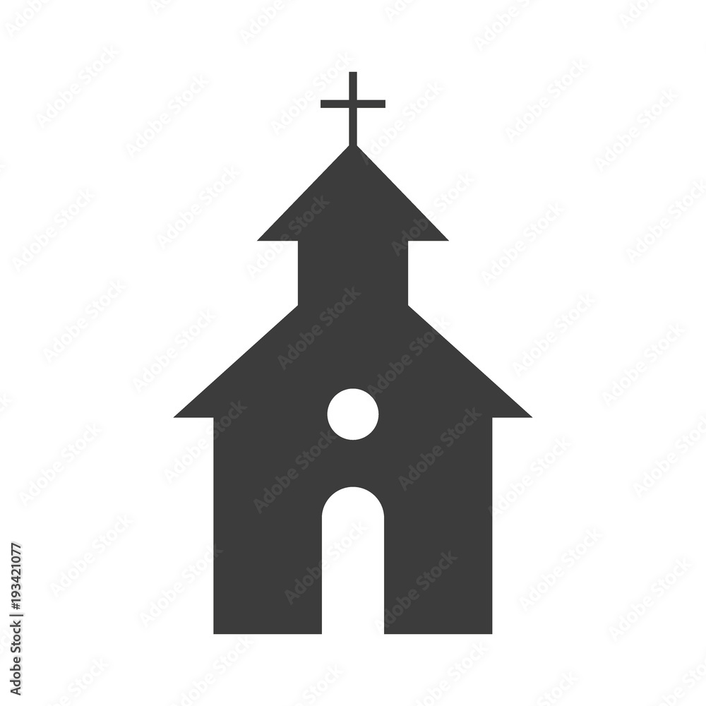 Church icon house icon. Flat black vector illustration on white background.