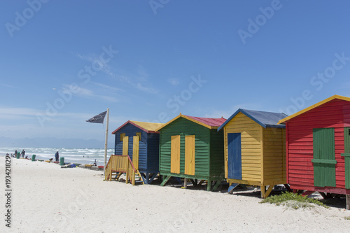 Colorful huts/ houses along the beach in Muizenberg, South Africa © jeeweevh