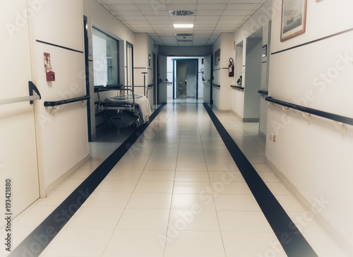 empty bed in the hospital corridor