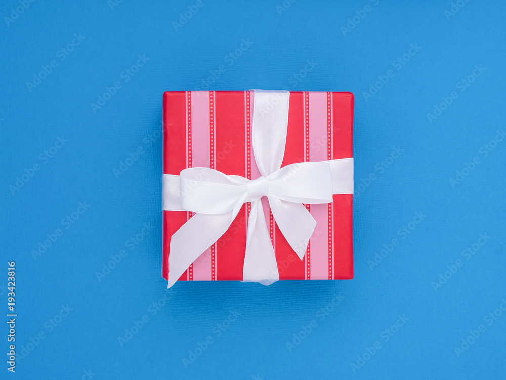 Wrapped gift box. Pastel Colour flat lay minimal concept. Palace blue. Wrapped gift box. Pastel Colour flat lay minimal concept. Palace blue.