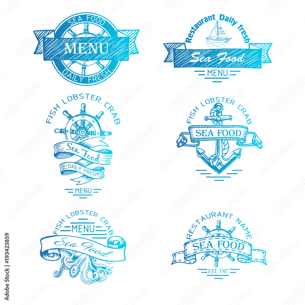 Vector illustration sketch - Logo for a seafood menu