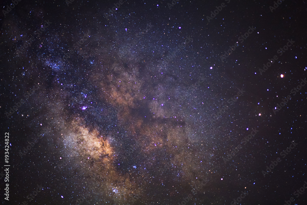 Milky way galaxy with stars and space dust in the universe, Long exposure photograph, with grain.