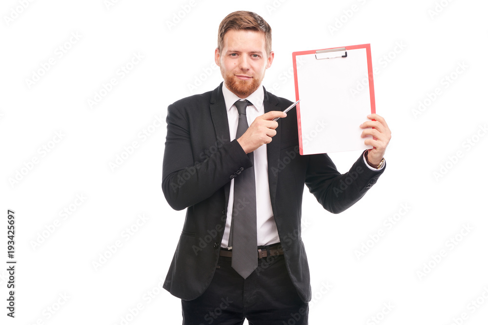 Studio portrait of business coach holding clipboard Studio portrait of business coach holding clipboard