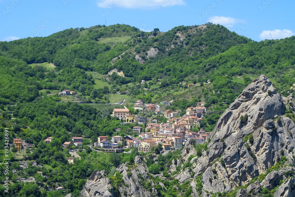 View of Castelmezzano, Basilicata, Italy View of Castelmezzano, Basilicata, Italy