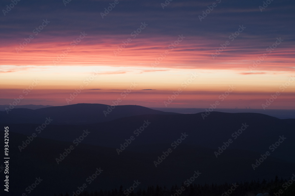 view of colorful sunrise in mountains
