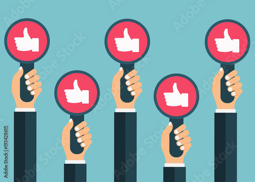 Business compliment concept. Thumbs up hands. Flat vector illustration