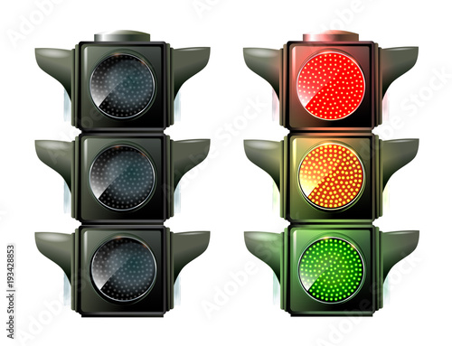 Traffic lights isolated on white photo-realistic vector illustration