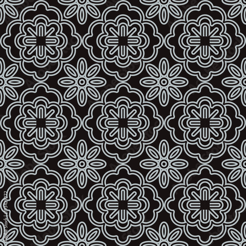 Seamless background southeast Asian retro aboriginal traditional art textile pattern curve cross round frame flower
