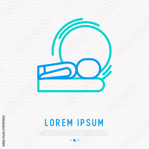 Human in MRI scanner thin line icon. Modern vector illustration of medical check.