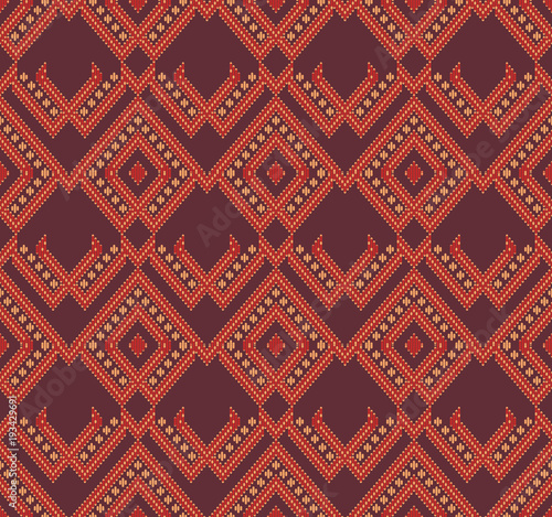 Seamless background southeast Asian retro aboriginal traditional art textile pattern geometry triangle check cross line