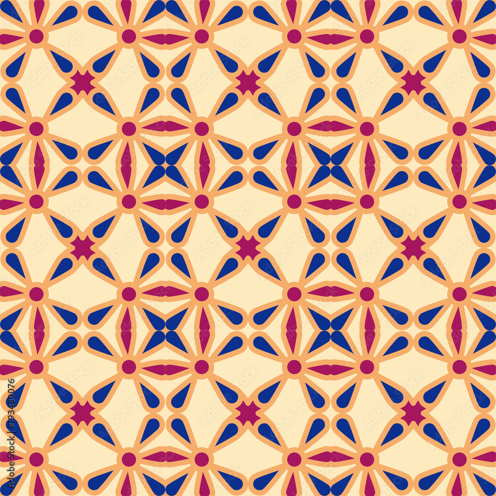 Seamless background southeast Asian retro aboriginal traditional art textile pattern curve round cross frame flower