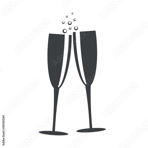 champagne glasses flat icon design, stock vector illustration