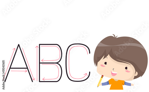 Kid Boy Write Uppercase Letter Illustration