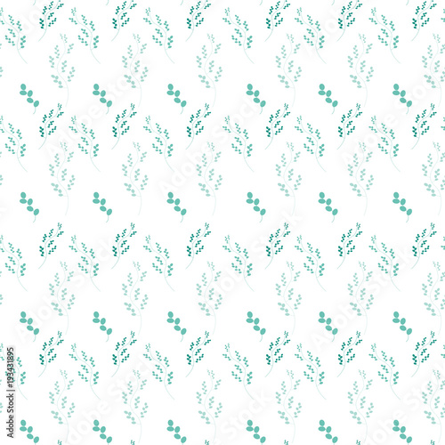 Seamless pattern with green herbs on white background. Abstract vector illustration.