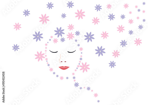 Floral woman head and hair vector illustration