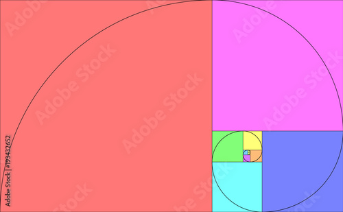 Golden ratio figure on textured sunray background