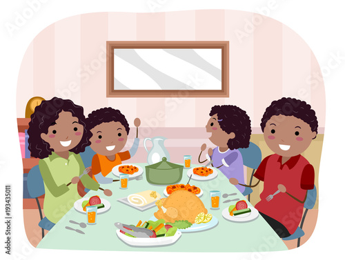 Stickman Family Meal Illustration