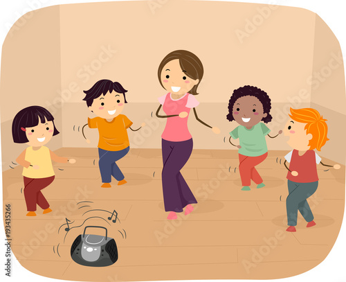Stickman Kids Ballroom Dance Lesson Illustration