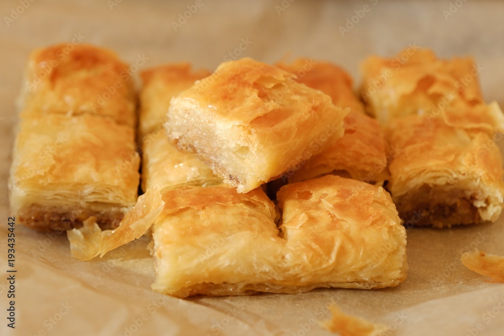 Delicious baklava dessert with nuts and honey  