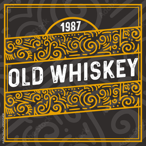 old whiskey decoration frame with vintage text and floral elements. 