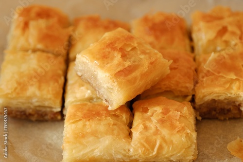Delicious baklava dessert with nuts and honey 