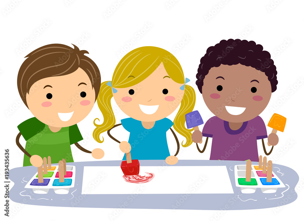 Stickman Kids Ice Cube Painting Illustration Stickman Kids Ice Cube Painting Illustration