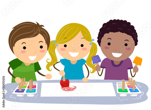 Stickman Kids Ice Cube Painting Illustration