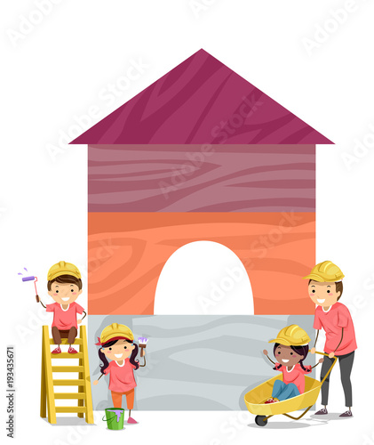 Stickman Kids Paint House Blocks Illustration