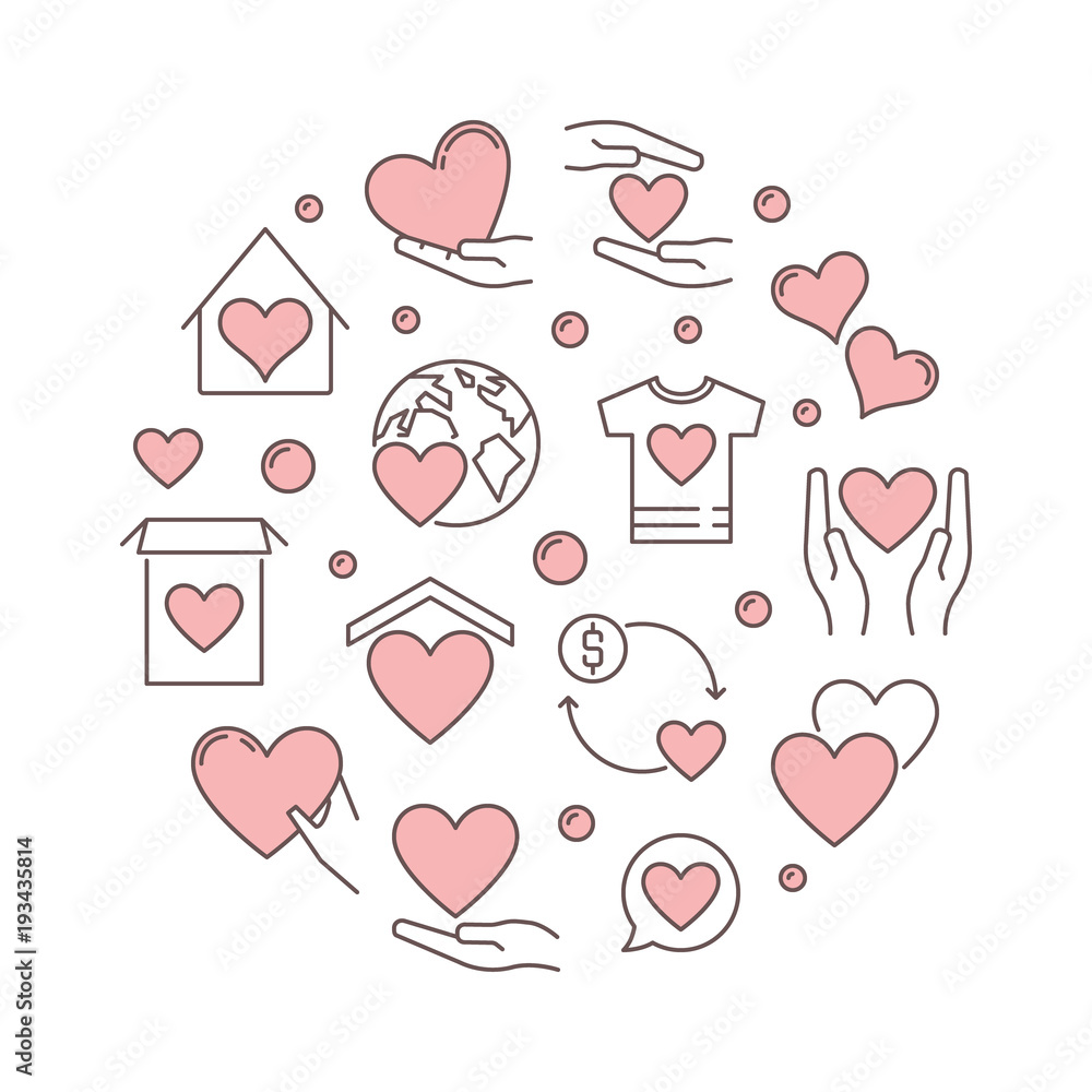 Charity and fundraising vector round pink illustration Charity and fundraising vector round pink illustration