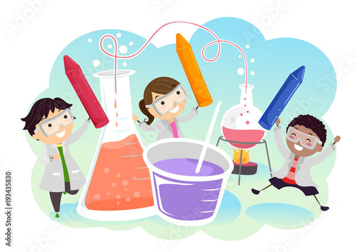 Stickman Kids Lab Colors Experiment Illustration