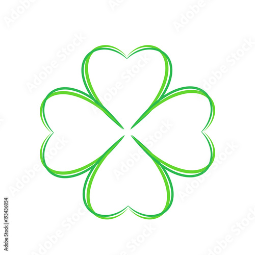 Four leaf green clover ahnd draw. Lucky quatrefoil. Good luck symbol. Decoration for greeting cards, patches, prints for clothes, emblems
