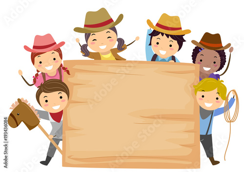 Stickman Kids Cowboy Board Illustration