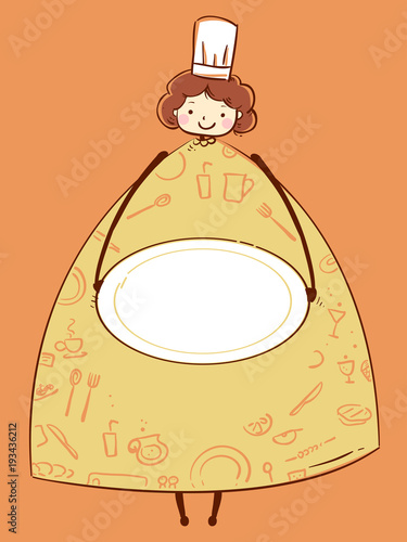 Girl Doodle Chef Plate Illu...