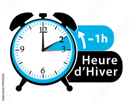 Changement d'heure ! Icône de passage à l'heure d'hiver. Réveil. II