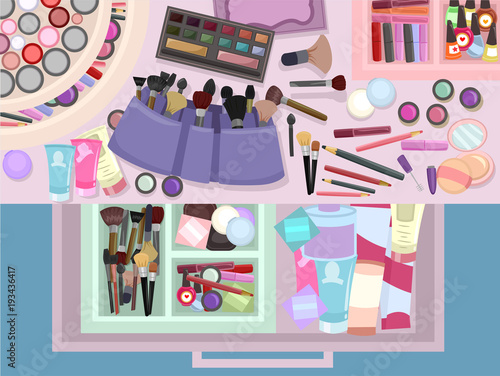 Make Up Beauty Products Clutter Illustration
