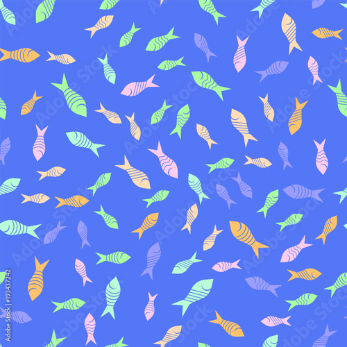 Colored Fish Silhouettes Seamless Pattern