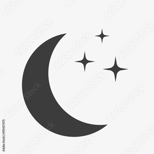 Moon and stars icon. Flat vector illustration in black on white background