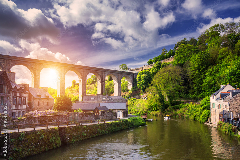 The picturesque medieval port of Dinan on the Rance Estuary, Brittany (Bretagne), France