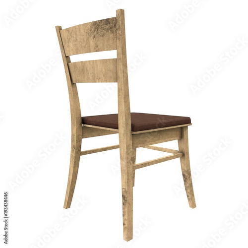 Wooden Chair with backrest 3d render isolated on white